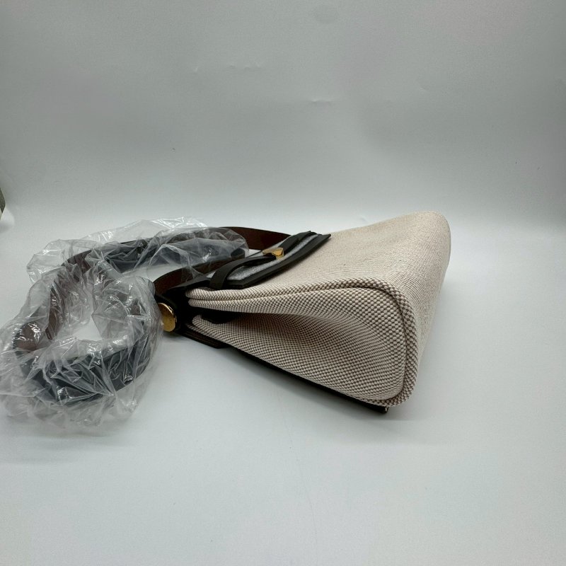 HERMES ZIP MINI HERBAG 20cm 米色帆布拼烏木色皮革金釦迷你肩背包斜背包 XH1322 EBEN-3