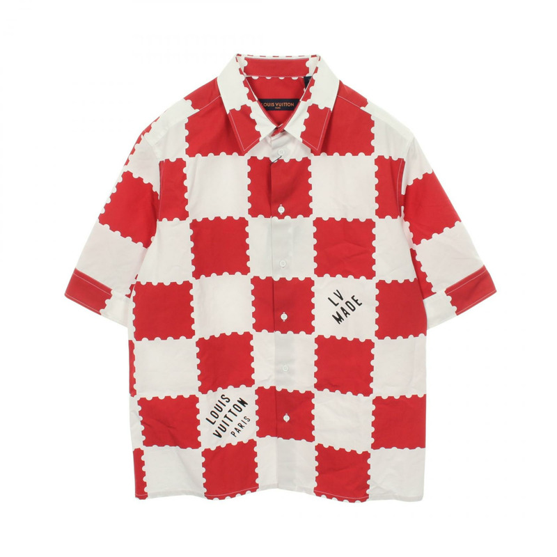 路易威登 (LOUIS VUITTON) × NIGO 聯名款 Giant Damier 短袖上衣 其他上衣 棉質 白色 紅色 紅色 二手 男士-0