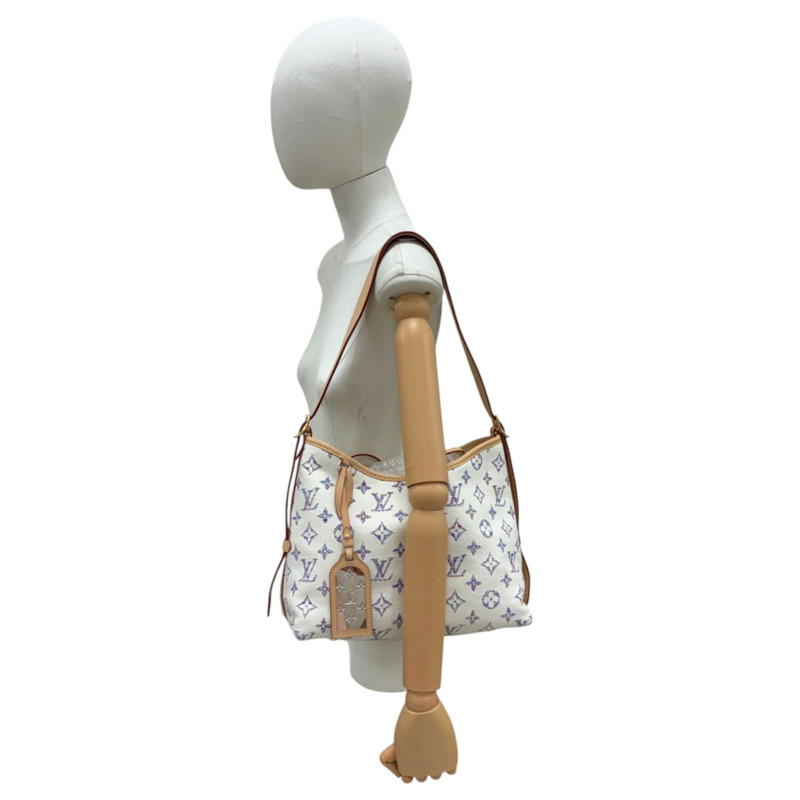 白色 原花 緹花 帆布 CarryAll PM 肩背包【LOUIS VUITTON LV 路易威登】 M24707-6