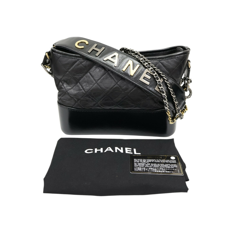 黑色 菱格紋 牛皮 Gabrielle Hobo 流浪包 肩背包【CHANEL 香奈兒】 AS1582-10