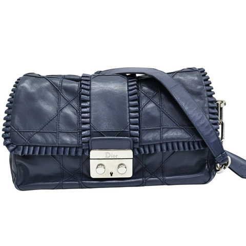 藍色羊皮 Cannage Ruffle New Lock Flap 肩背包【Dior 迪奧】