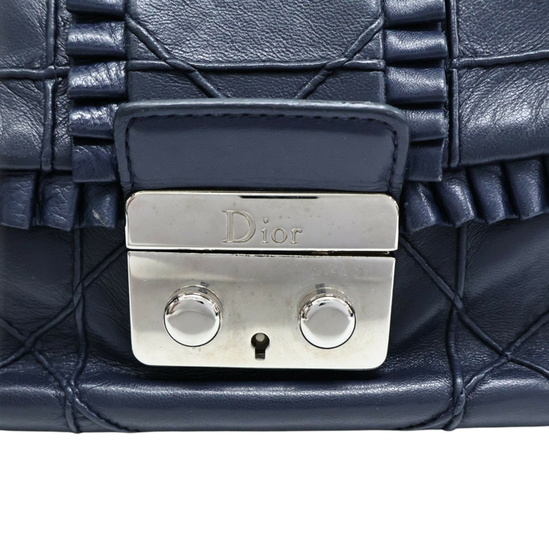 藍色羊皮 Cannage Ruffle New Lock Flap 肩背包【Dior 迪奧】-4