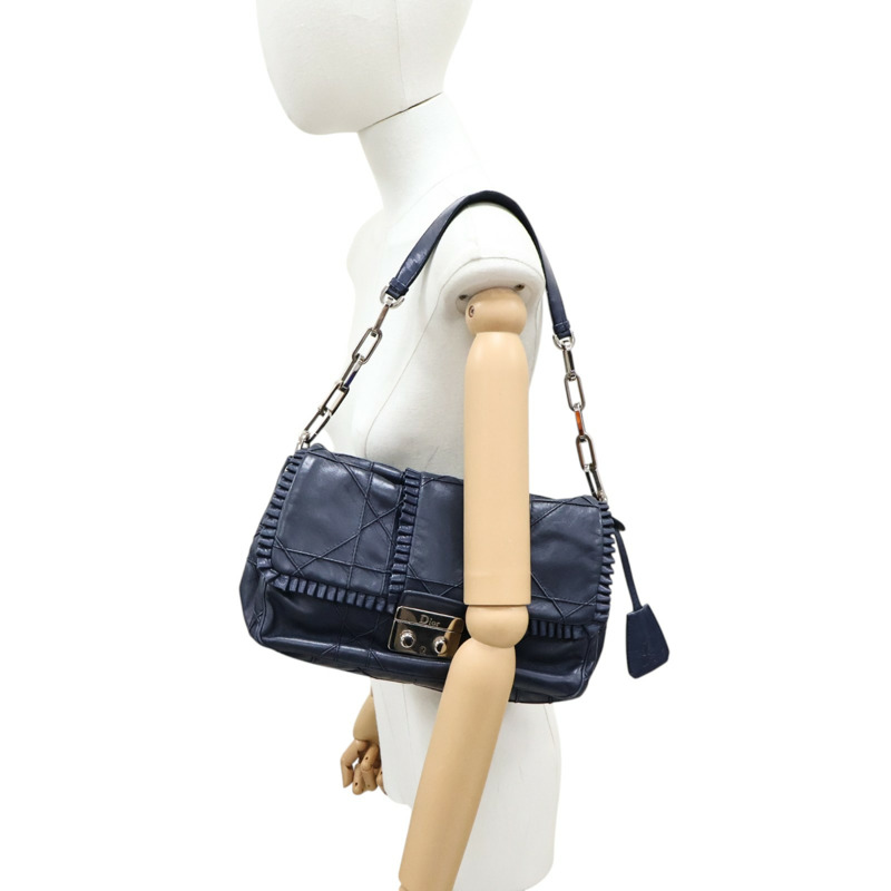 藍色羊皮 Cannage Ruffle New Lock Flap 肩背包【Dior 迪奧】-7