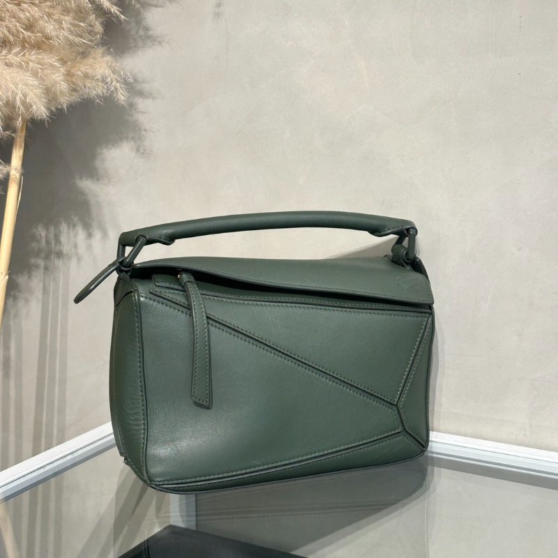 LOEWE Puzzle小牛皮手袋 - 小號綠-2