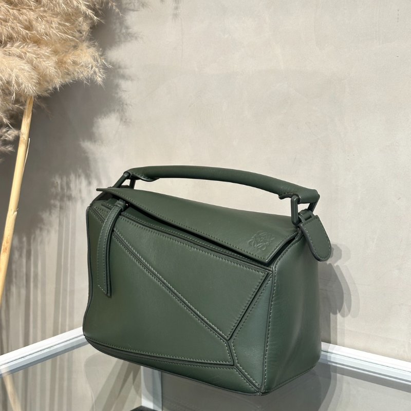 LOEWE Puzzle小牛皮手袋 - 小號綠-3
