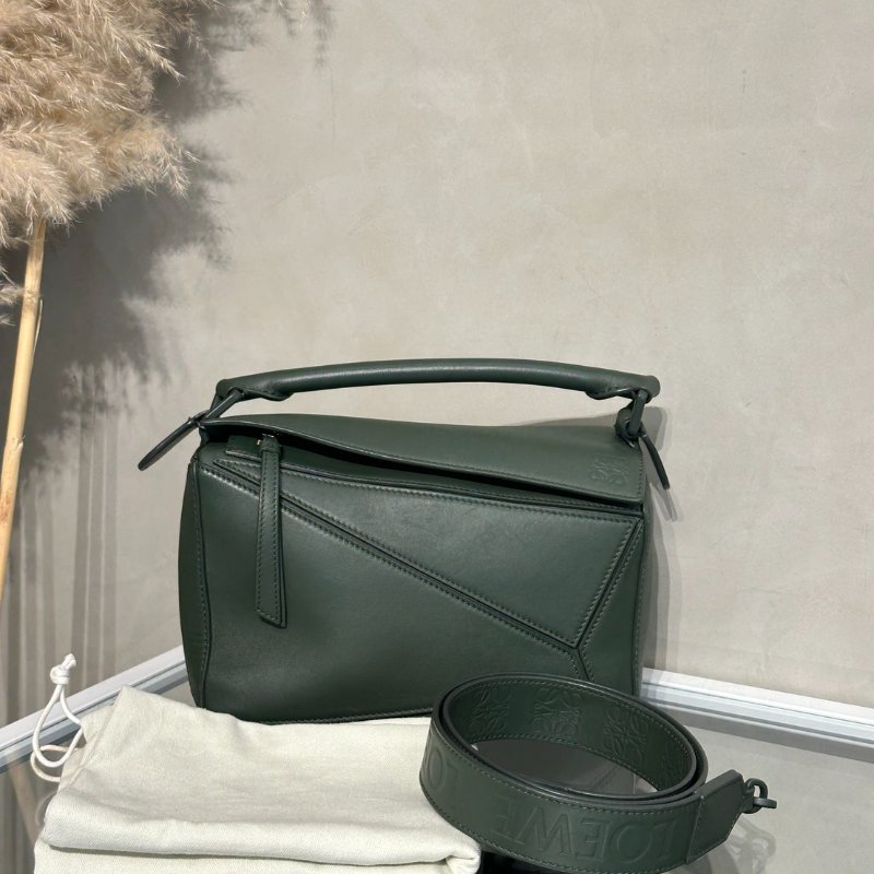 LOEWE Puzzle小牛皮手袋 - 小號綠-19