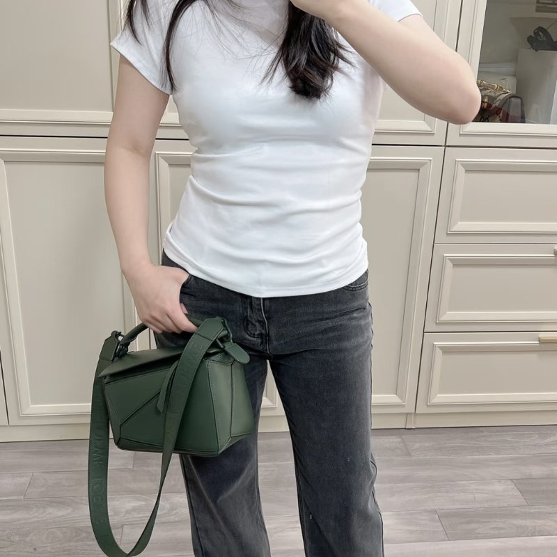 LOEWE Puzzle小牛皮手袋 - 小號綠-20