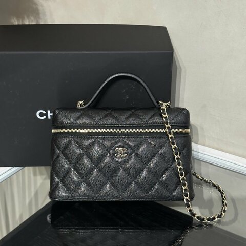 CHANEL LP粒面牛皮手提飯盒包 - 黑金