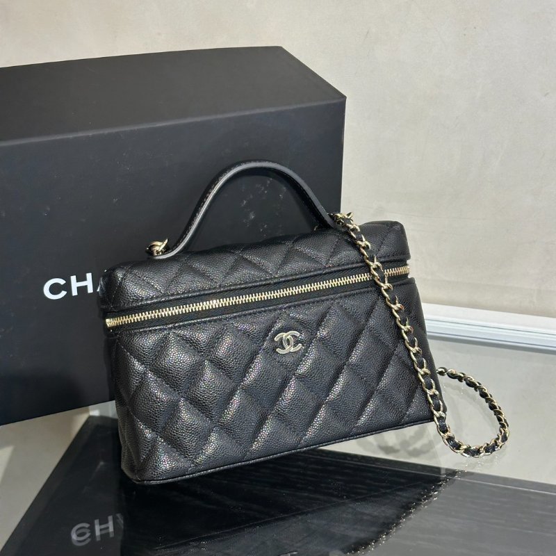 CHANEL LP粒面牛皮手提飯盒包 - 黑金-2