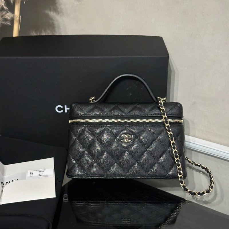 CHANEL LP粒面牛皮手提飯盒包 - 黑金-10
