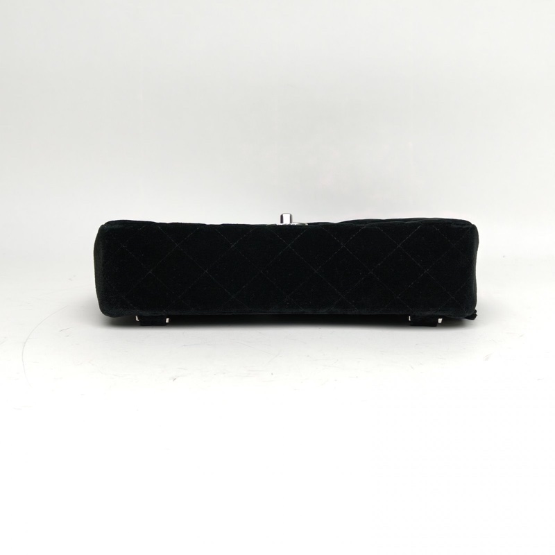 CHANEL 黑色絲絨4開銀扣中古CF雙肩包-3