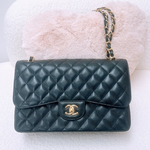 Chanel cf jumbo 黑金荔枝牛皮