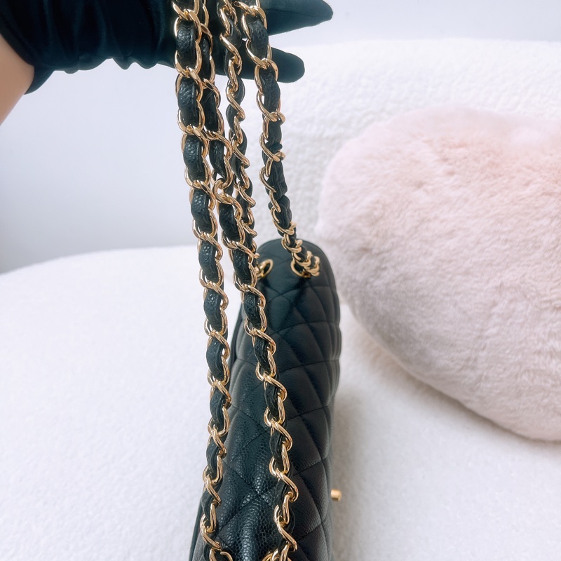Chanel cf jumbo 黑金荔枝牛皮-9