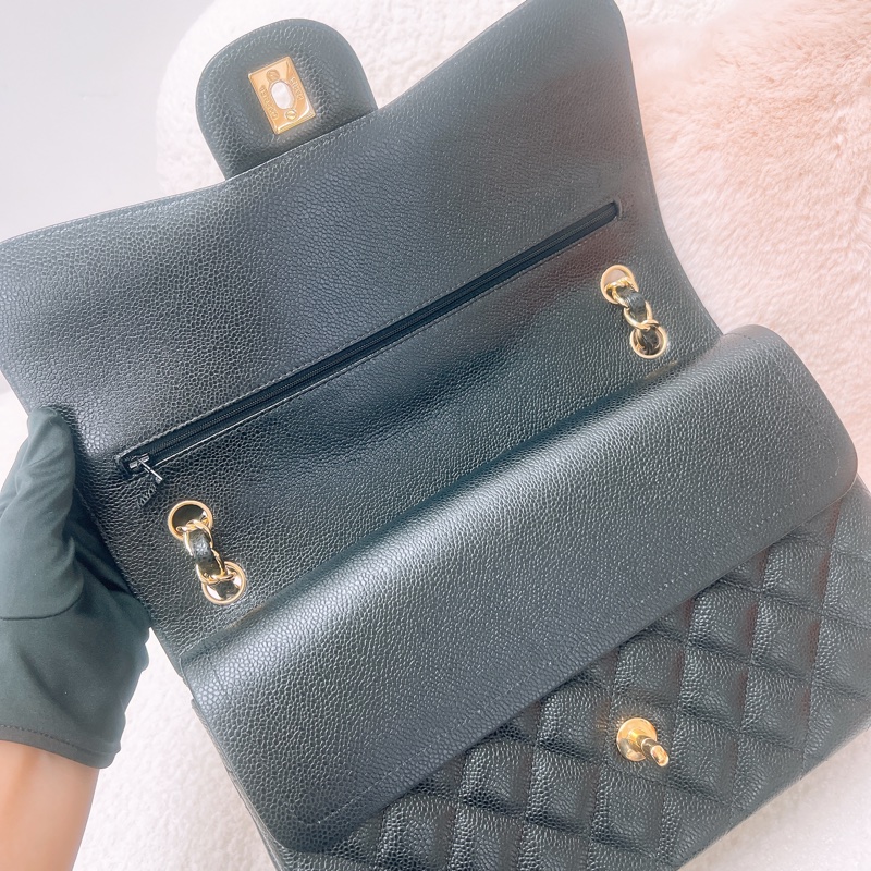 Chanel cf jumbo 黑金荔枝牛皮-10