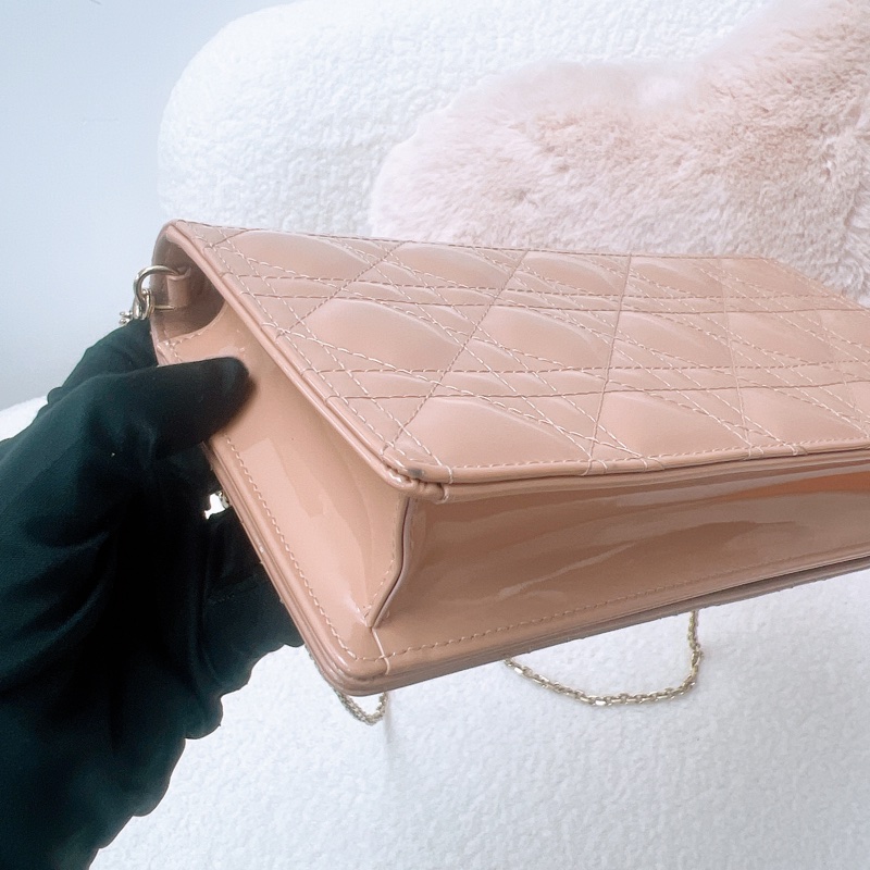 Dior lady dior pouch woc 米色漆皮-9