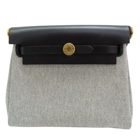 灰/黑色 帆布 Herbag Zip 20 Mini 肩背包 W刻 金釦【HERMES 愛馬仕】 H085414CCAF