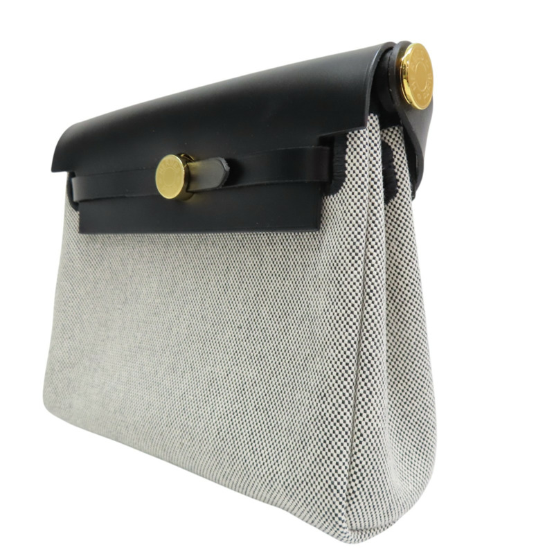灰/黑色 帆布 Herbag Zip 20 Mini 肩背包 W刻 金釦【HERMES 愛馬仕】 H085414CCAF-2