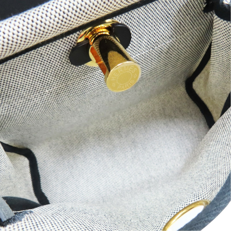 灰/黑色 帆布 Herbag Zip 20 Mini 肩背包 W刻 金釦【HERMES 愛馬仕】 H085414CCAF-4