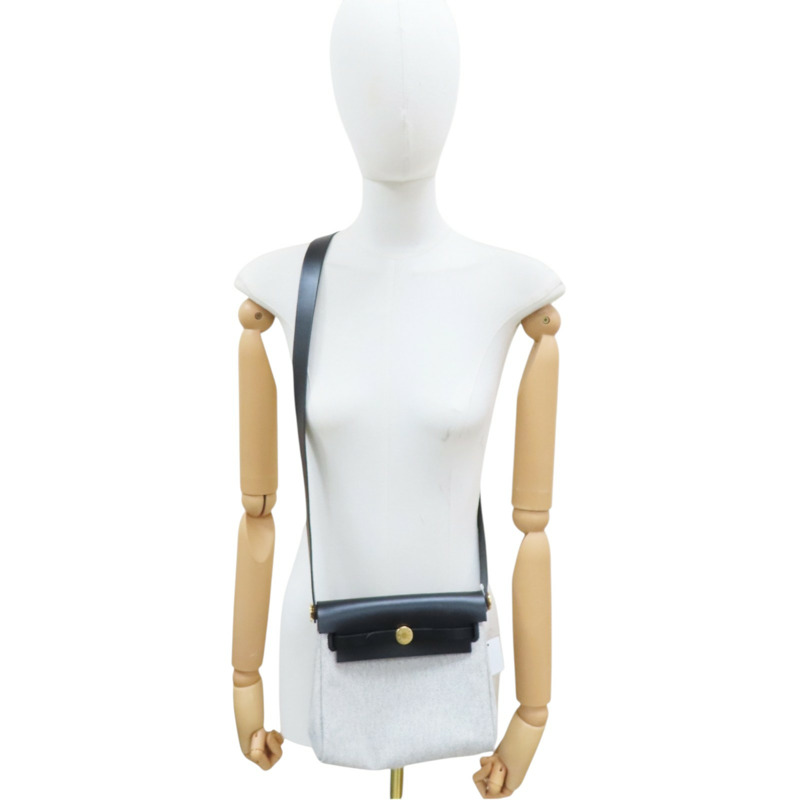 灰/黑色 帆布 Herbag Zip 20 Mini 肩背包 W刻 金釦【HERMES 愛馬仕】 H085414CCAF-7
