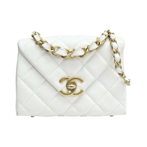 白色 菱格紋 羊皮 鍊帶 肩背包【CHANEL 香奈兒】 AS4553