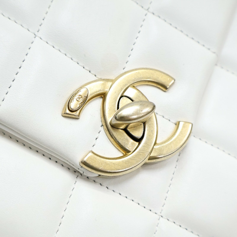 白色 菱格紋 羊皮 鍊帶 肩背包【CHANEL 香奈兒】 AS4553-13