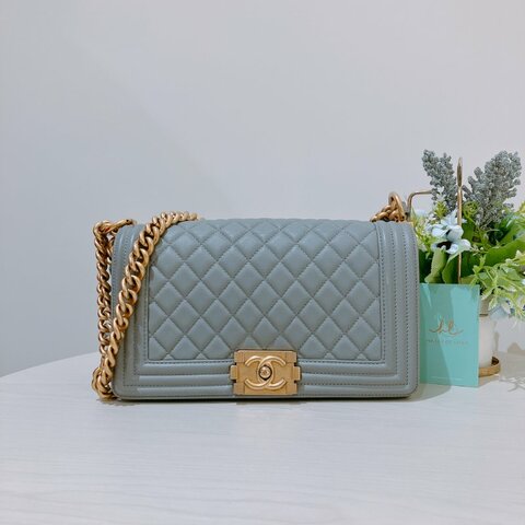 TK2065 香奈兒 灰色 小羊皮 Chanel Boy 25cm Medium Lambskin Grey X GHW