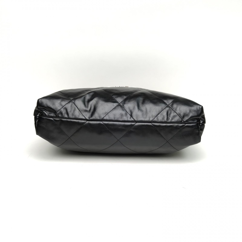 CHANEL 22BagTote托特包中號黑色牛皮晶片銀扣肩背包-3