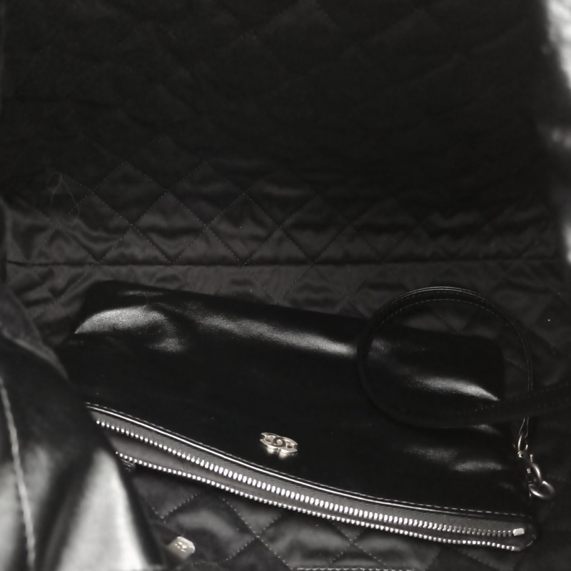 CHANEL 22BagTote托特包中號黑色牛皮晶片銀扣肩背包-4