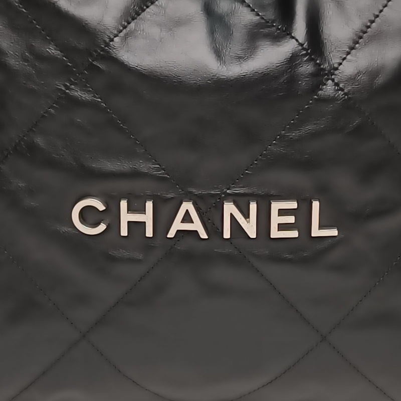 CHANEL 22BagTote托特包中號黑色牛皮晶片銀扣肩背包-5