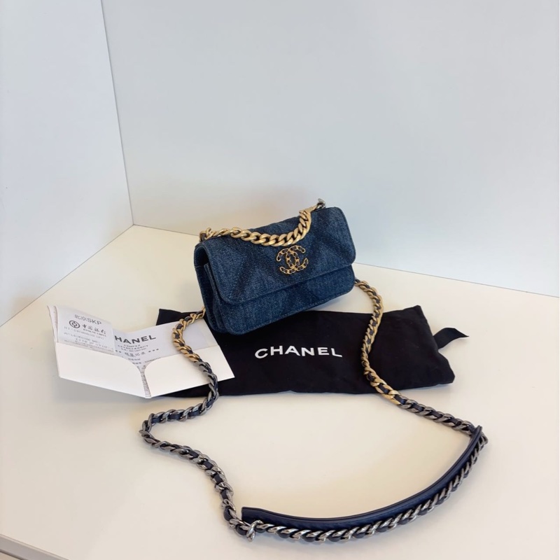 💎Chanel香奈兒|牛仔金扣 mini 19bag Woc鏈條包|芯片款99新-3