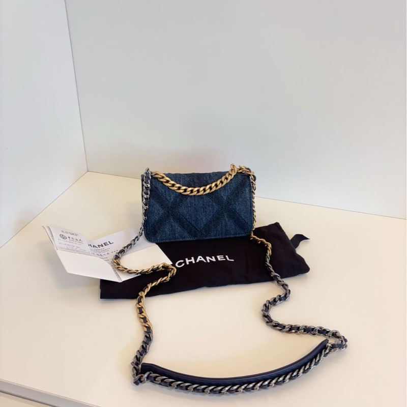 💎Chanel香奈兒|牛仔金扣 mini 19bag Woc鏈條包|芯片款99新-5