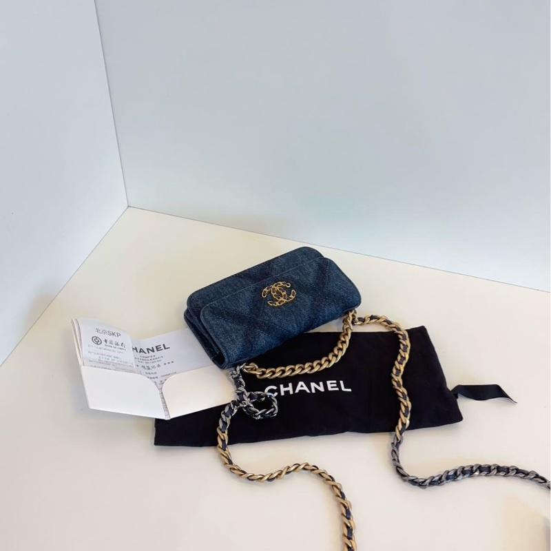 💎Chanel香奈兒|牛仔金扣 mini 19bag Woc鏈條包|芯片款99新-6