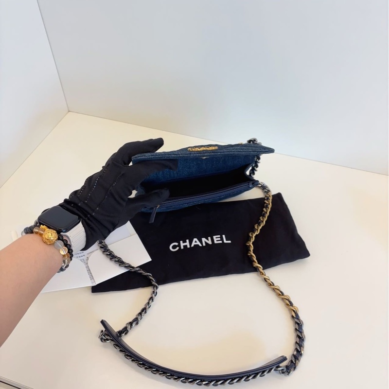 💎Chanel香奈兒|牛仔金扣 mini 19bag Woc鏈條包|芯片款99新-8