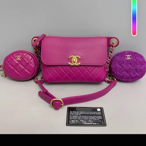 Chanel香奈兒 紫色全皮菱格腰包胸包