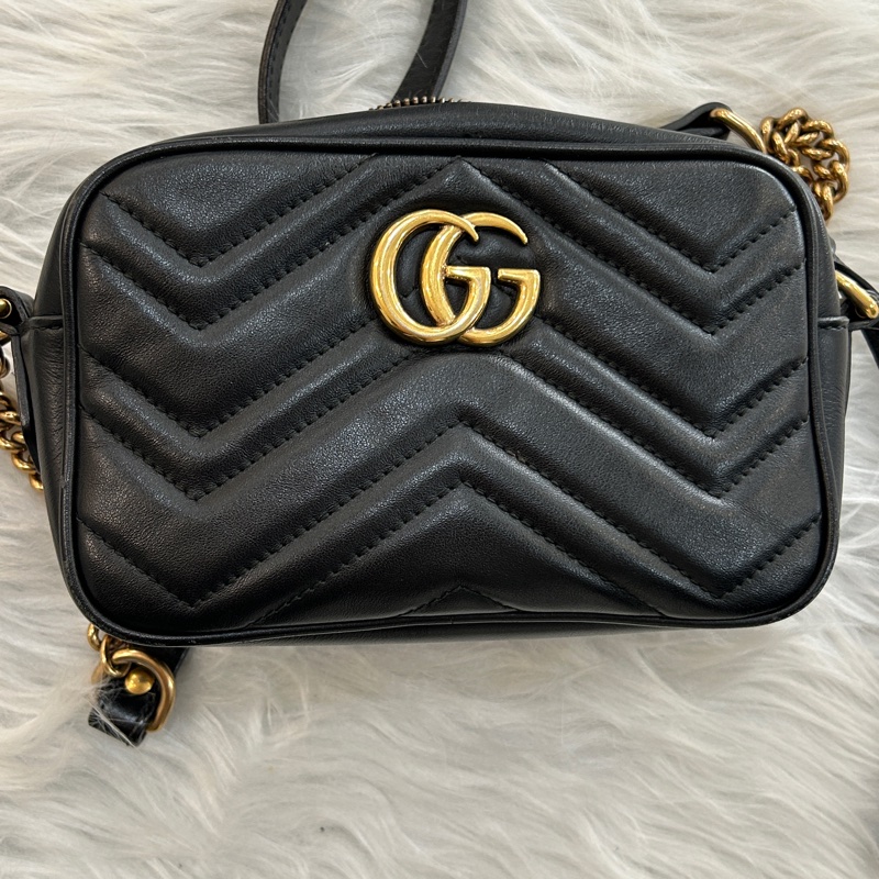 Gucci marmont mini 黑色 皮革 肩背包-5