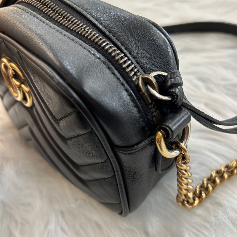 Gucci marmont mini 黑色 皮革 肩背包-6