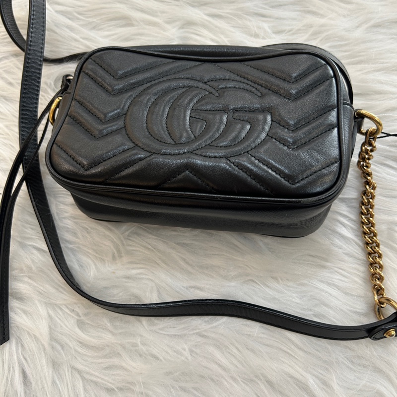 Gucci marmont mini 黑色 皮革 肩背包-7