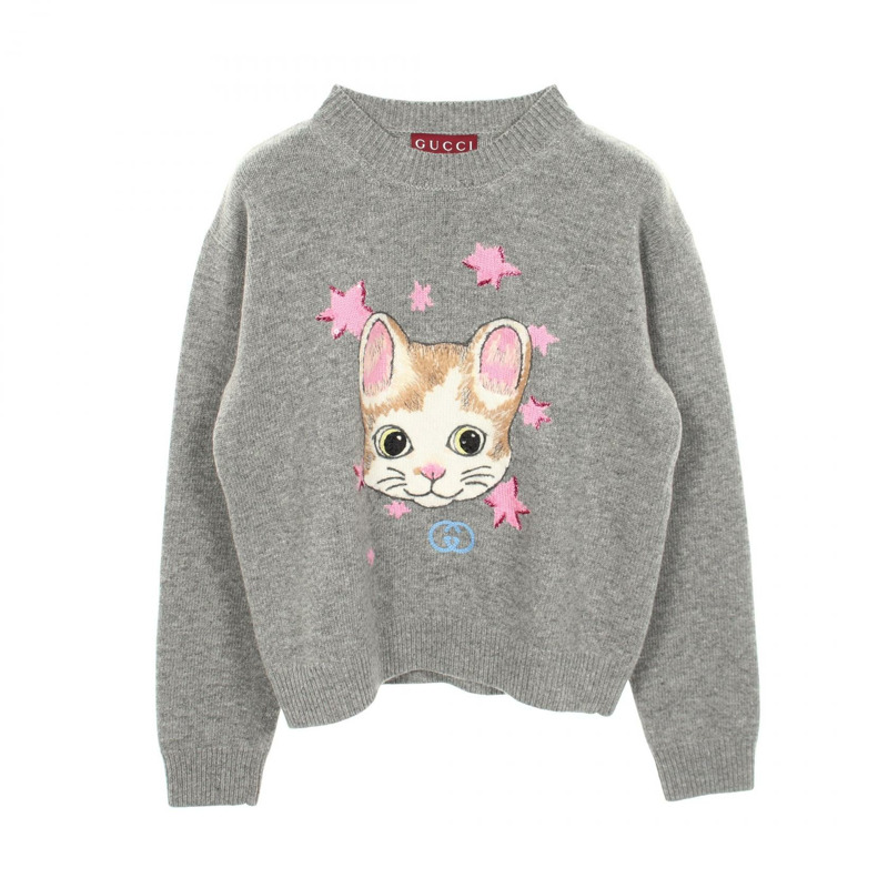 GUCCI × Yuko Higuchi Interlocking G Cat Japan Limited 針織衫 864156 羊毛 灰色 #S-0