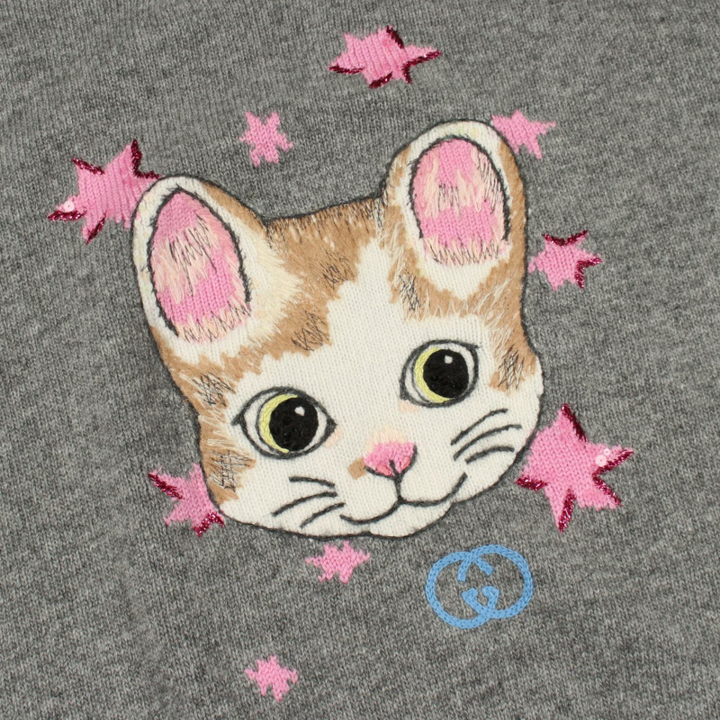 GUCCI × Yuko Higuchi Interlocking G Cat Japan Limited 針織衫 864156 羊毛 灰色 #S-4