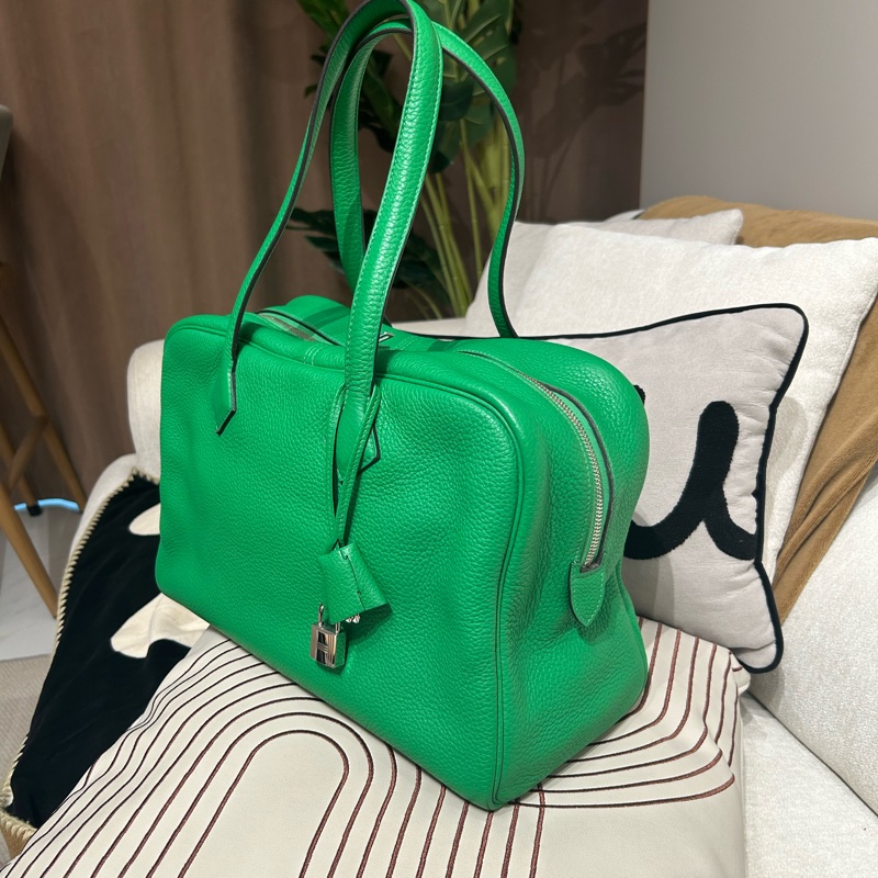 HERMES Victoria 35 shoulder bag Stamp [R] 竹子綠-3