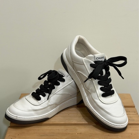 【台北101購入】近新正品 CHANEL 香奈兒 經典黑白小牛皮運動鞋 G39980 歡迎驗鞋