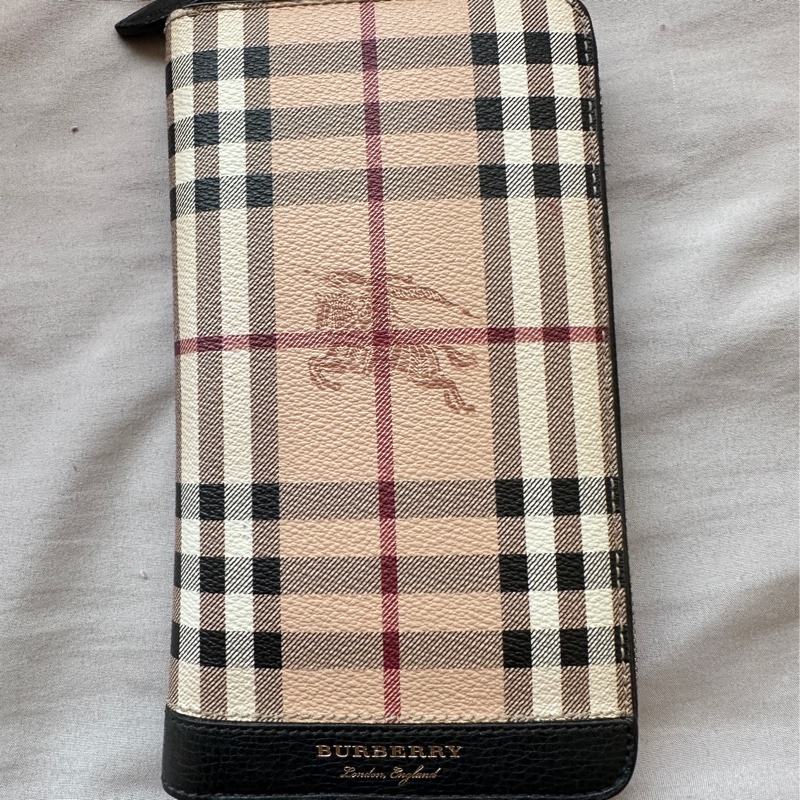 🖤 Burberry 經典戰馬格紋拉鍊長夾|奶茶格紋×黑金配色-0