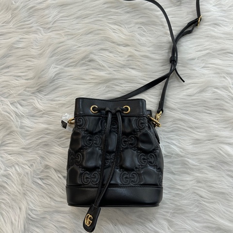 Gucci 黑色 GG印花 水桶包