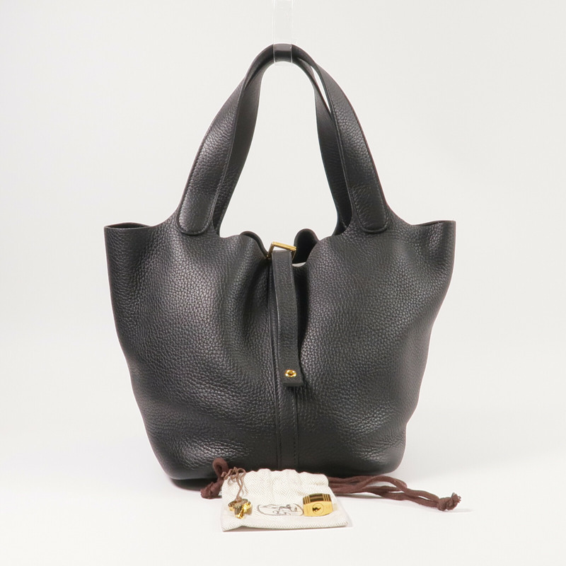 HERMES Clemence皮革Picotin MM手挽袋Noir-9