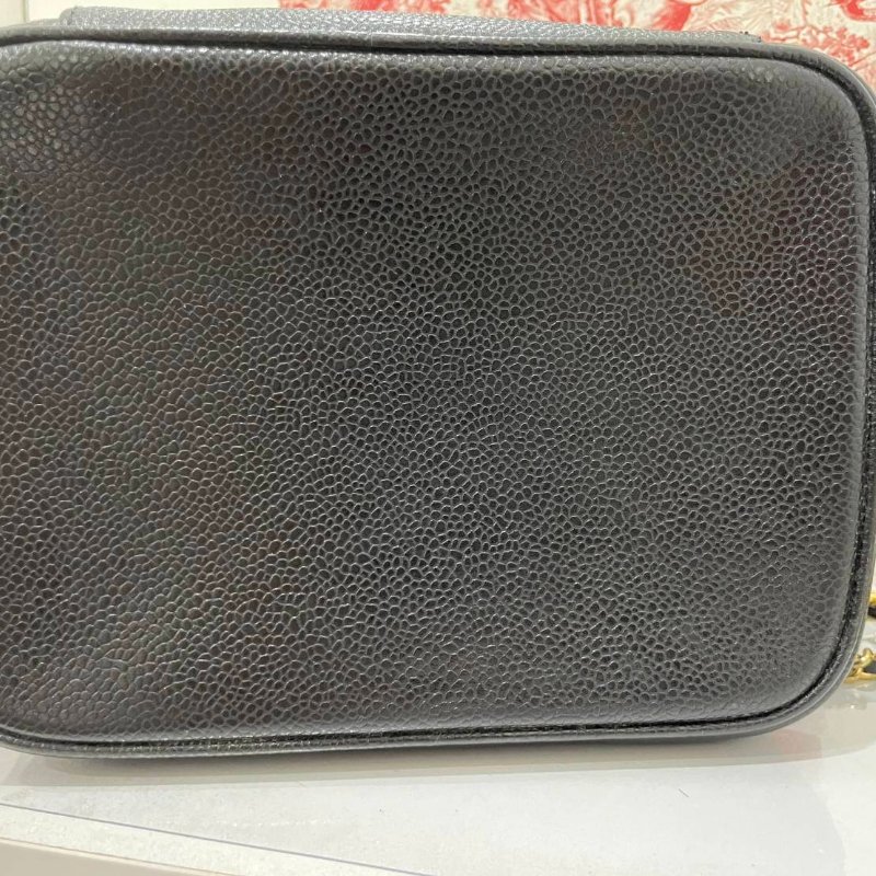 正品Chanel 荔枝皮 vintage 黑金 化妝包 手提包 斜背包-2