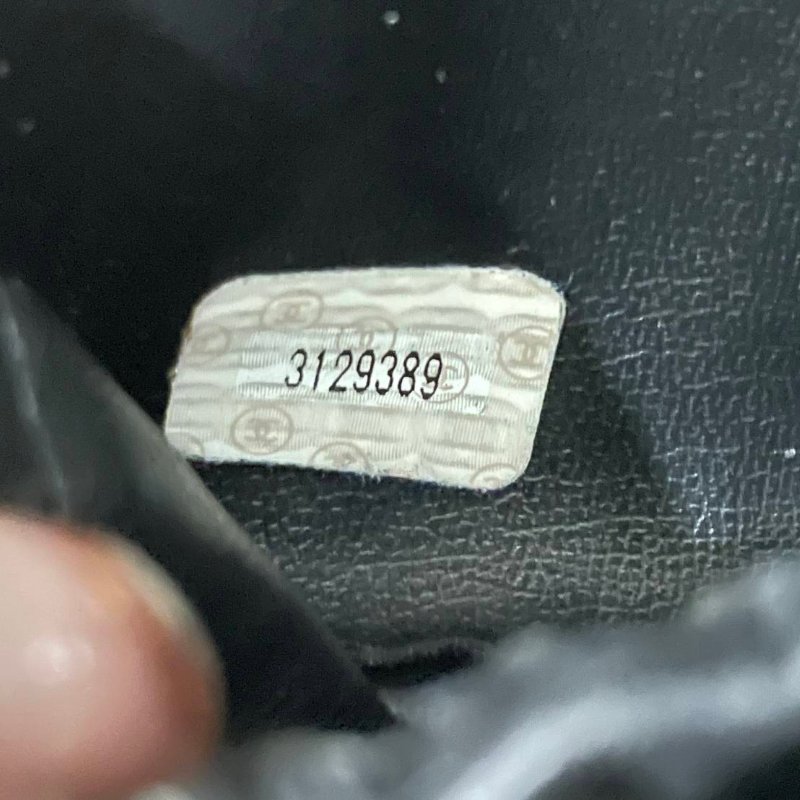 正品Chanel 荔枝皮 vintage 黑金 化妝包 手提包 斜背包-11