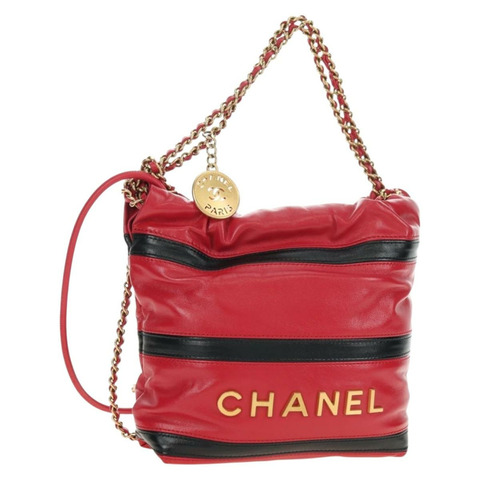 香奈兒 (CHANEL) 鏈條 Chanel 22 迷你包 羊皮 兩用 紅色 金色 CC 標誌 正品 181415SM