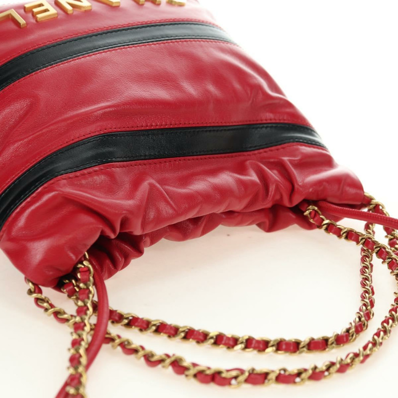 【日本直送】香奈兒 (CHANEL) 鏈條 Chanel 22 迷你包 羊皮 兩用 紅色 金色 CC 標誌 正品 181415SM-5