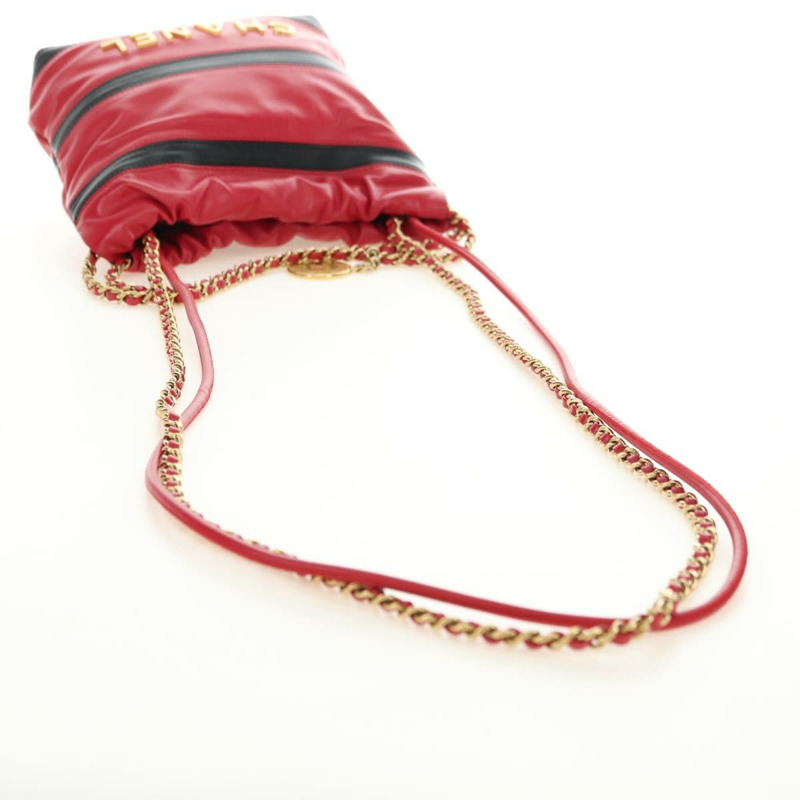 【日本直送】香奈兒 (CHANEL) 鏈條 Chanel 22 迷你包 羊皮 兩用 紅色 金色 CC 標誌 正品 181415SM-7