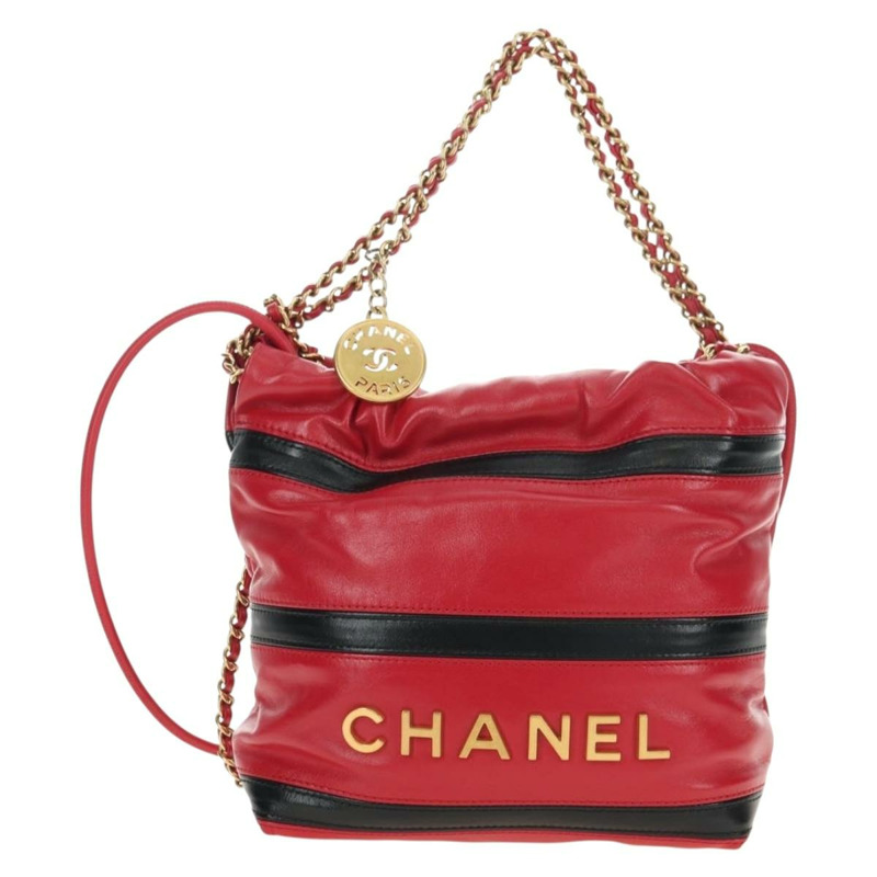 【日本直送】香奈兒 (CHANEL) 鏈條 Chanel 22 迷你包 羊皮 兩用 紅色 金色 CC 標誌 正品 181415SM-12